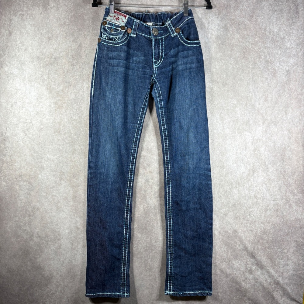 True Religion Jeans Womens 28 Blue Joey Super T Contrast Stitch Elastic Waist